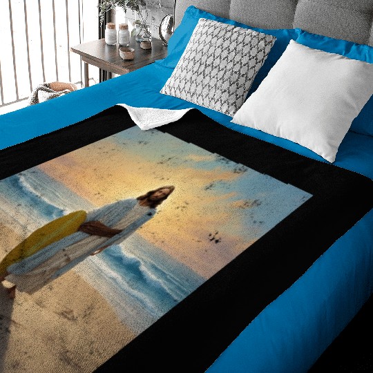 Surfing Jesus Baby Blankets