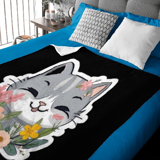 Cat and Flowers Baby Blankets