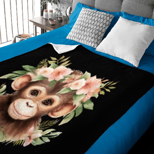 Monkey Chimpanzee Jungle Animal Boho Floral Ape Baby Blankets