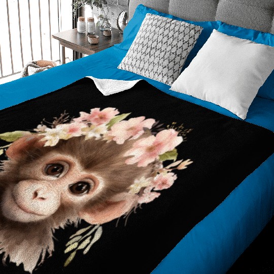 Monkey Chimpanzee Jungle Animal Boho Floral Ape Baby Blankets