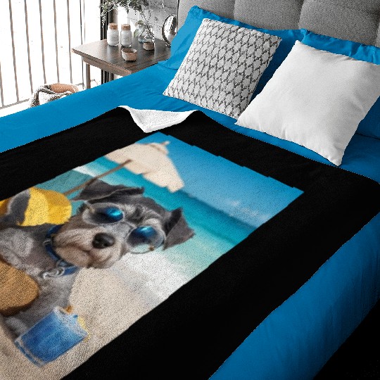 Schnauzer Chilling at the Beach with a Drink Baby Blankets