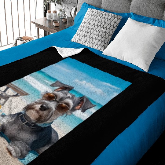 Schnauzer Chilling at the Beach with a Drink Baby Blankets