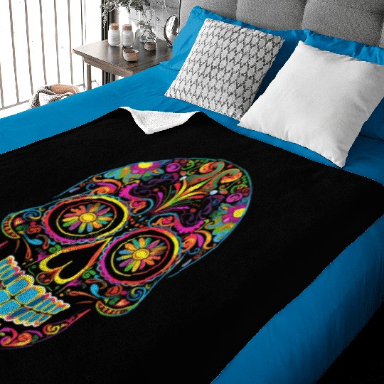 Neon Sugar Skull: Jack Skellington Design Baby Blankets