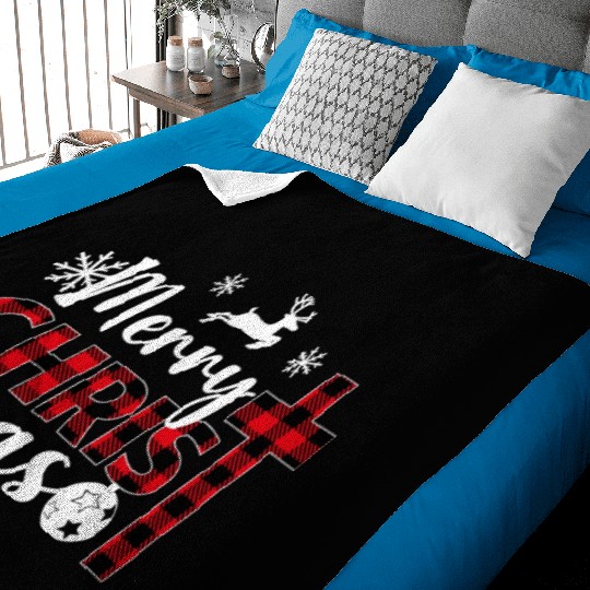 Merry Christmas Cross Plaid Xmas Christian Baby Blankets