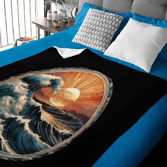 Retro Great Ocean Waves at Sunset Baby Blankets