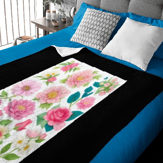 Blooming Crimson and coral Spring Flowers Baby Blankets