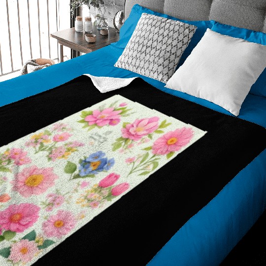 Tangerine and Coral Spring Flowers Baby Blankets