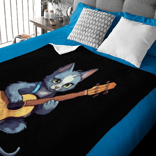 Rock Cat Playing Guitar - Funny Guitar Cat Baby Blankets
