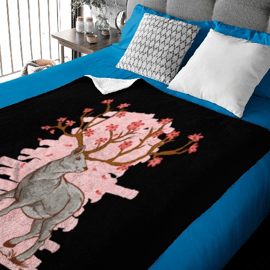 Cherry Blossom Deer Sakura Baby Blankets