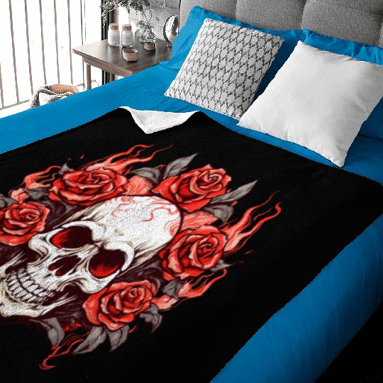 Halloween Roses and Skull Baby Blankets