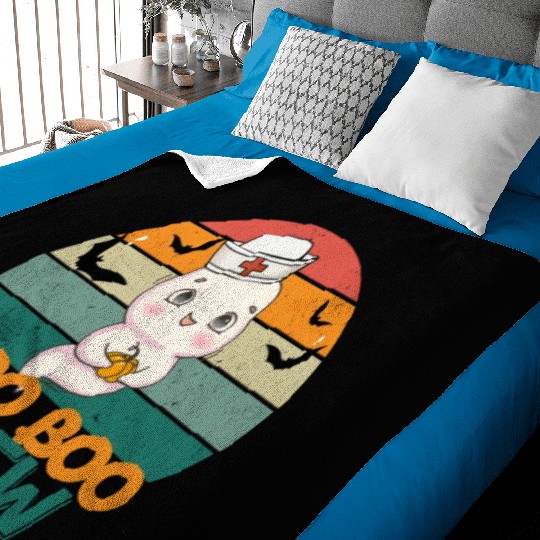 Boo Boo Crew Ghost Halloween Paramedic Nurse Ghost Baby Blankets