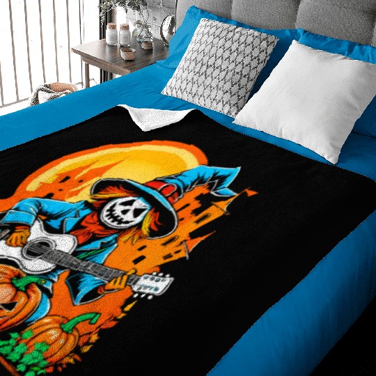 Happy Halloween scarecrow plays guitar Baby Blankets