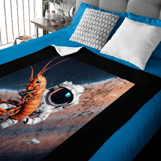 Astronaut in space with shrimp Baby Blankets