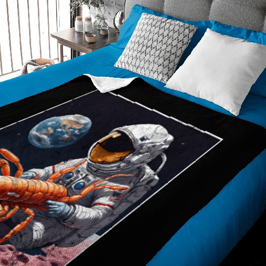 Astronaut in space with shrimp Baby Blankets