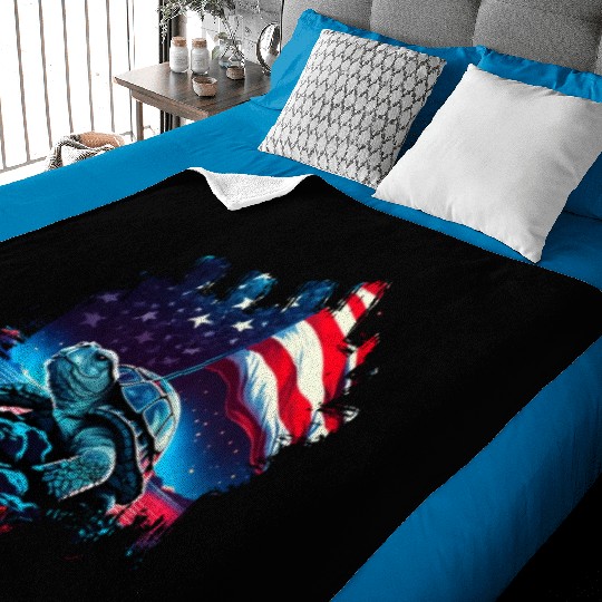 America turtle under Moon with American Flag Baby Blankets
