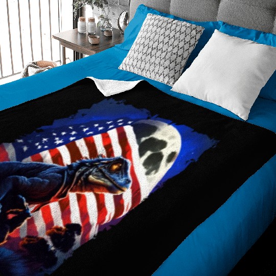 America lizard under Moon with American Flag Baby Blankets