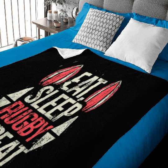 Eat Sleep Rugby Repeat Sports Typography Baby Blankets