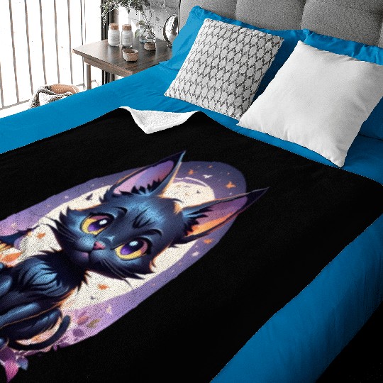 Black Cat With a jack-o-lantern Halloween Design Baby Blankets