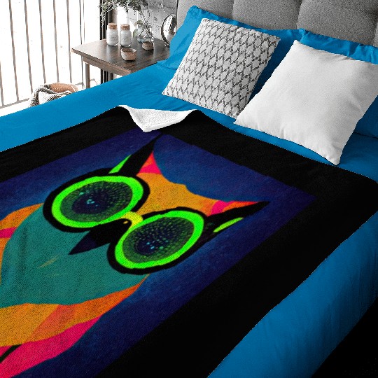 Mod Owl: Bold Owl with Green Glasses Baby Blankets