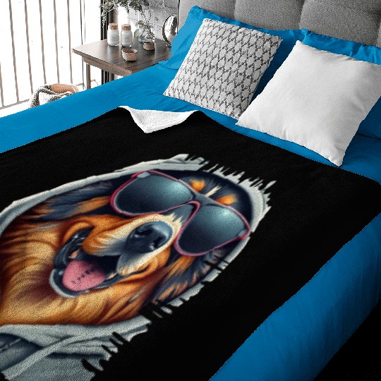 German Shepherd Dog Wearing A Baby Blankets With galsses