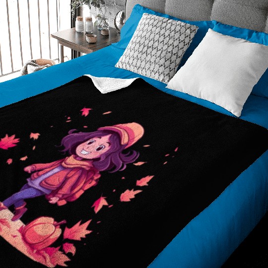 Autumn Serenity: 'Girl in Fall' Apparel Baby Blankets