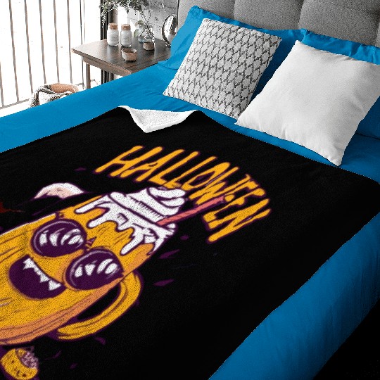 Halloween Funny Pumpkin Lemon Latte Baby Blankets