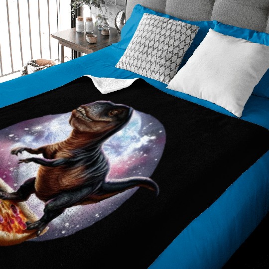 Dinosaurs on pizza through space Baby Blankets