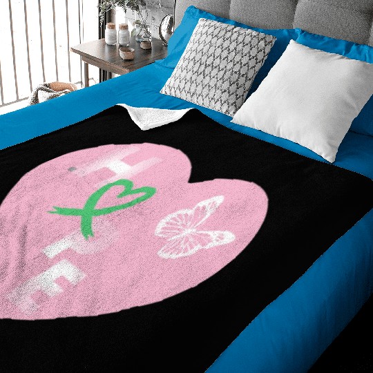 Liver Cancer Hope & Butterfly Heart Pink/Wht/Green Baby Blankets