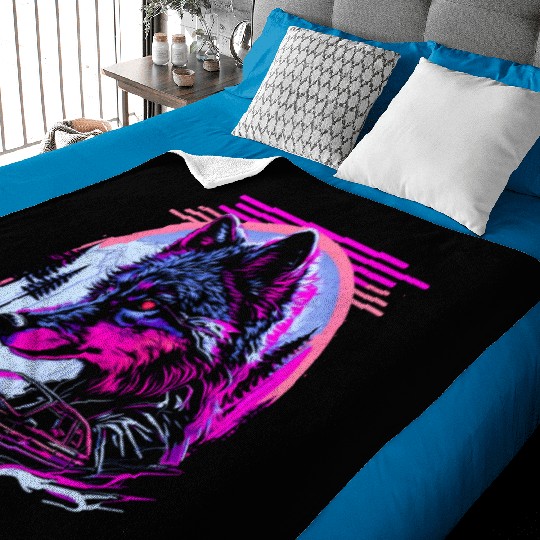Retro Synthwave Gangster Wolf Baby Blankets