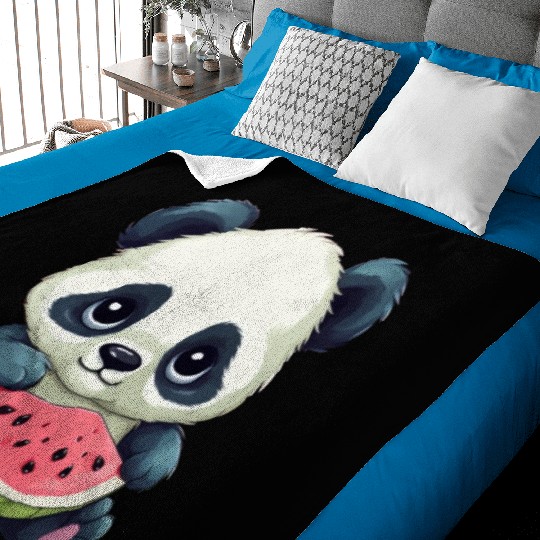 Cute panda girl with watermelon Baby Blankets