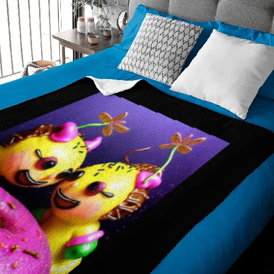 Alien Cats With Pink Donut Baby Blankets