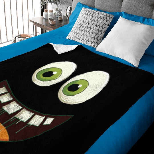 Funny Face with Green Googly Eyes Surprised Baby Blankets