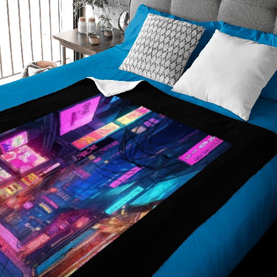 Anime-Inspired Tokyo Street Digital Art - Vibrant Baby Blankets