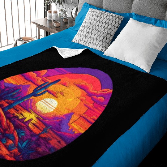 Circular Hazy Desert Mountain Sunrise Baby Blankets