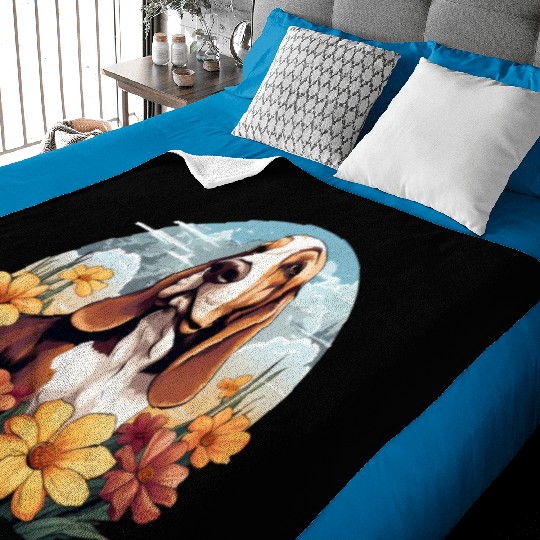 Basset Hound Mountain Flower Cute Colorful Puppy Baby Blankets