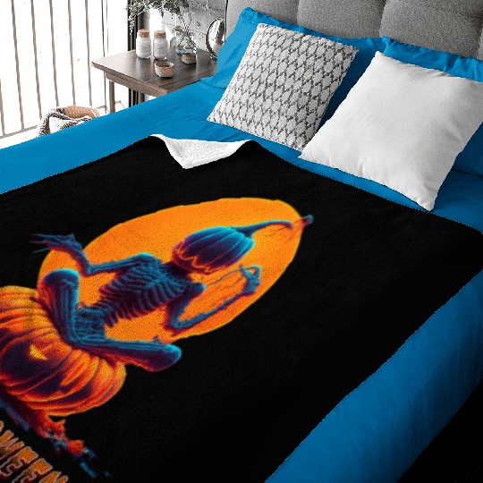 Creepy Meditating Skeleton Happy Halloween Pumpkin Baby Blankets