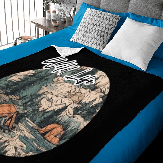 Wild Life / Forest / Camping / Tent / Tree / River Baby Blankets