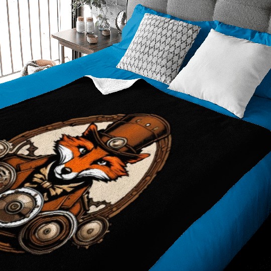 Steampunk Fox / Animal / Bronze / Old School Baby Blankets