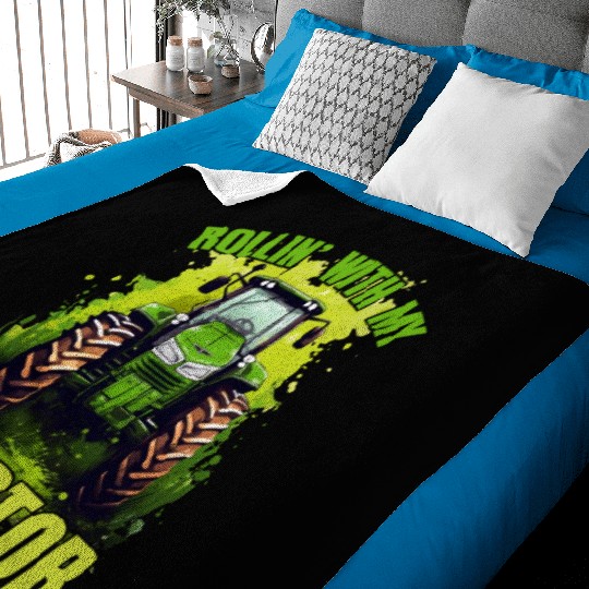 Rollin' With My Tractor Farmer Gift Agriculture Baby Blankets