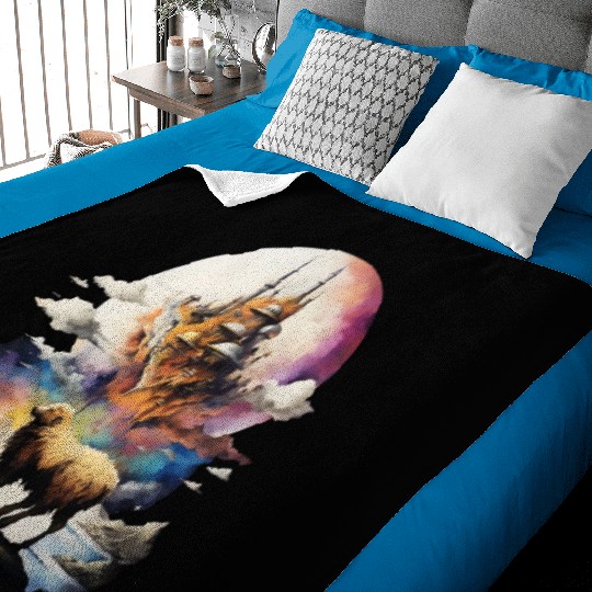 Retro Celestial Moon Sheep Adventure Baby Blankets