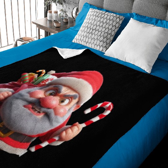 Crazy Santa with Candy Canes Baby Blankets