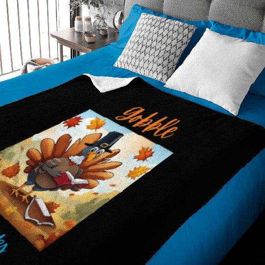 Gobble Good Book Thanksgiving Library Turkey Fall Baby Blankets
