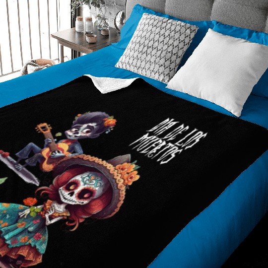 Vintage Mexican Day of the Dead skeleton Art Baby Blankets