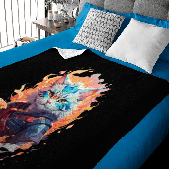 Ninja Cat Warrior Fire and Ice Design Baby Blankets