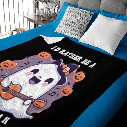 cute ghost playing guitar, Id rather be musician Baby Blankets