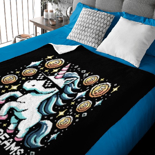 Crypto Dreams - 8-bit Unicorn Amidst Digital Coins Baby Blankets