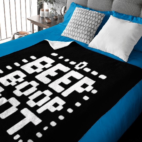 Beep Boop Bot - Retro 8-bit Robot Typography Baby Blankets