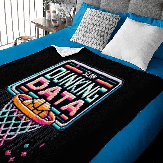Slam Dunking Data - Retro 8-bit Basketball Hoop Baby Blankets