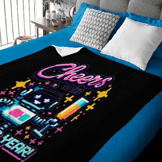 Retro Robot New Year's Toast - Cyber Champagne Fun Baby Blankets