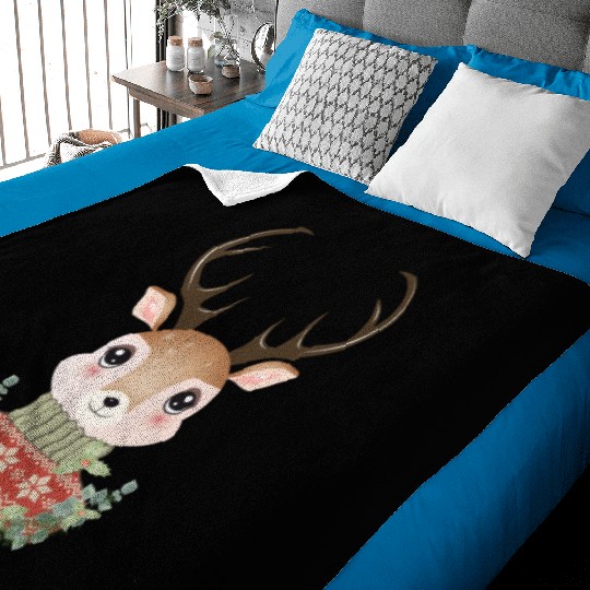 cute deer with sweater and Christmas wreath Baby Blankets
